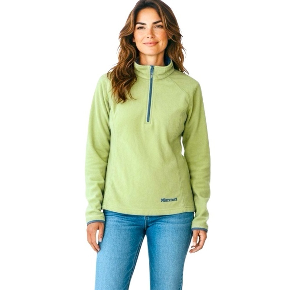 MARMOT lime green Fleece with Blue Logo size xs vintage pullover quarter zip top